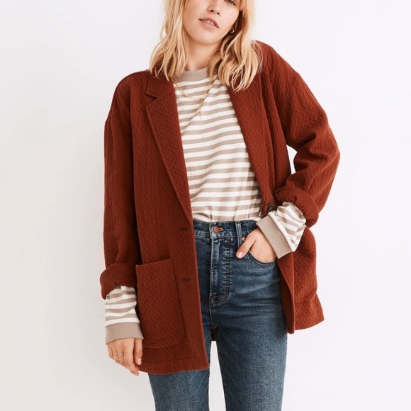 NWT! Madewell Diamond Jacquard Shaw Blazer - Color: Stained Mahogany - Picture 1 of 13
